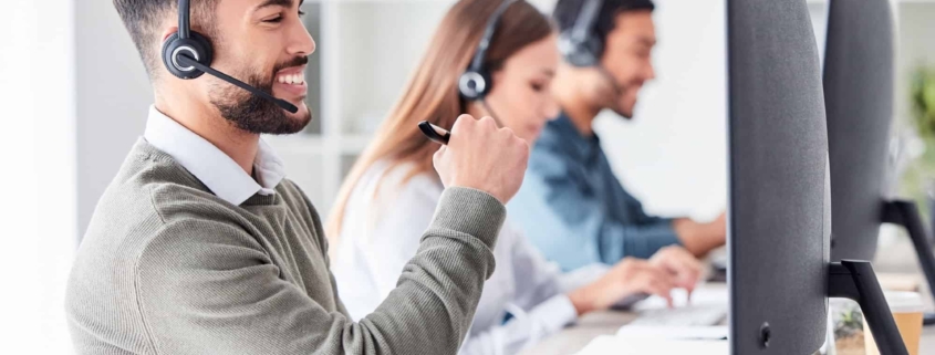 call center and working in team office with headset