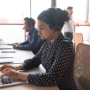 woman call center operator working in customer service