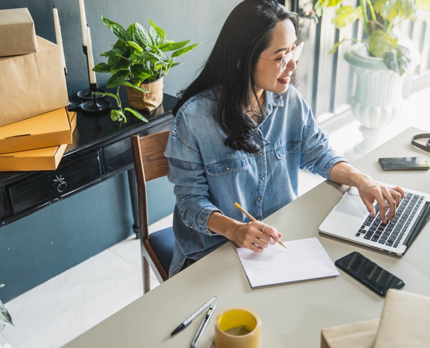 Person taking orders at small e-commerce business